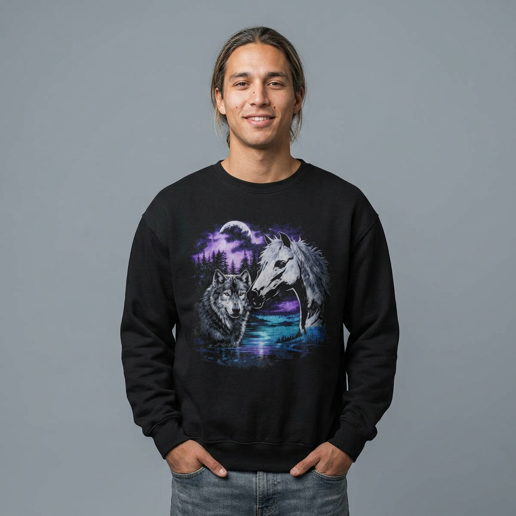Wolf and Horse Wildlife Nature Sweatshirt