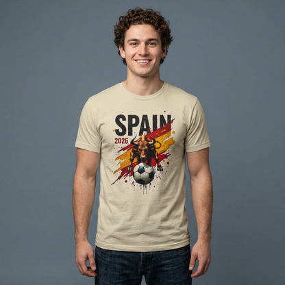 Spain 2026 Soccer Tee – Bull & Ball Spanish Flag Football T‑Shirt