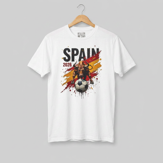 Spain 2026 Soccer Tee – Bull & Ball Spanish Flag Football T‑Shirt