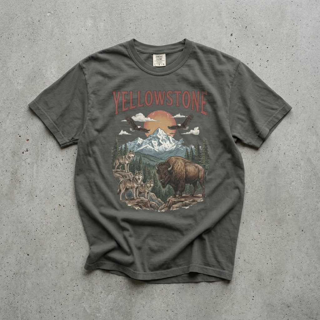 Yellowstone National Park T-Shirt — Vintage Wildlife Bear & Mountain Graphic