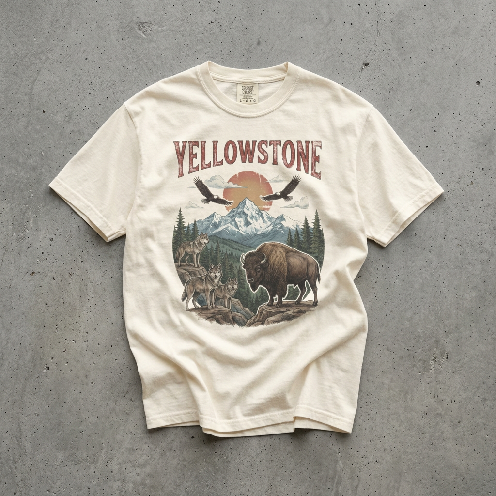 Yellowstone National Park T-Shirt — Vintage Wildlife Bear & Mountain Graphic