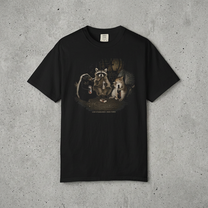 Low Standards Funny Raccoon, Skunk, Squirrel 90's Retro T-Shirt
