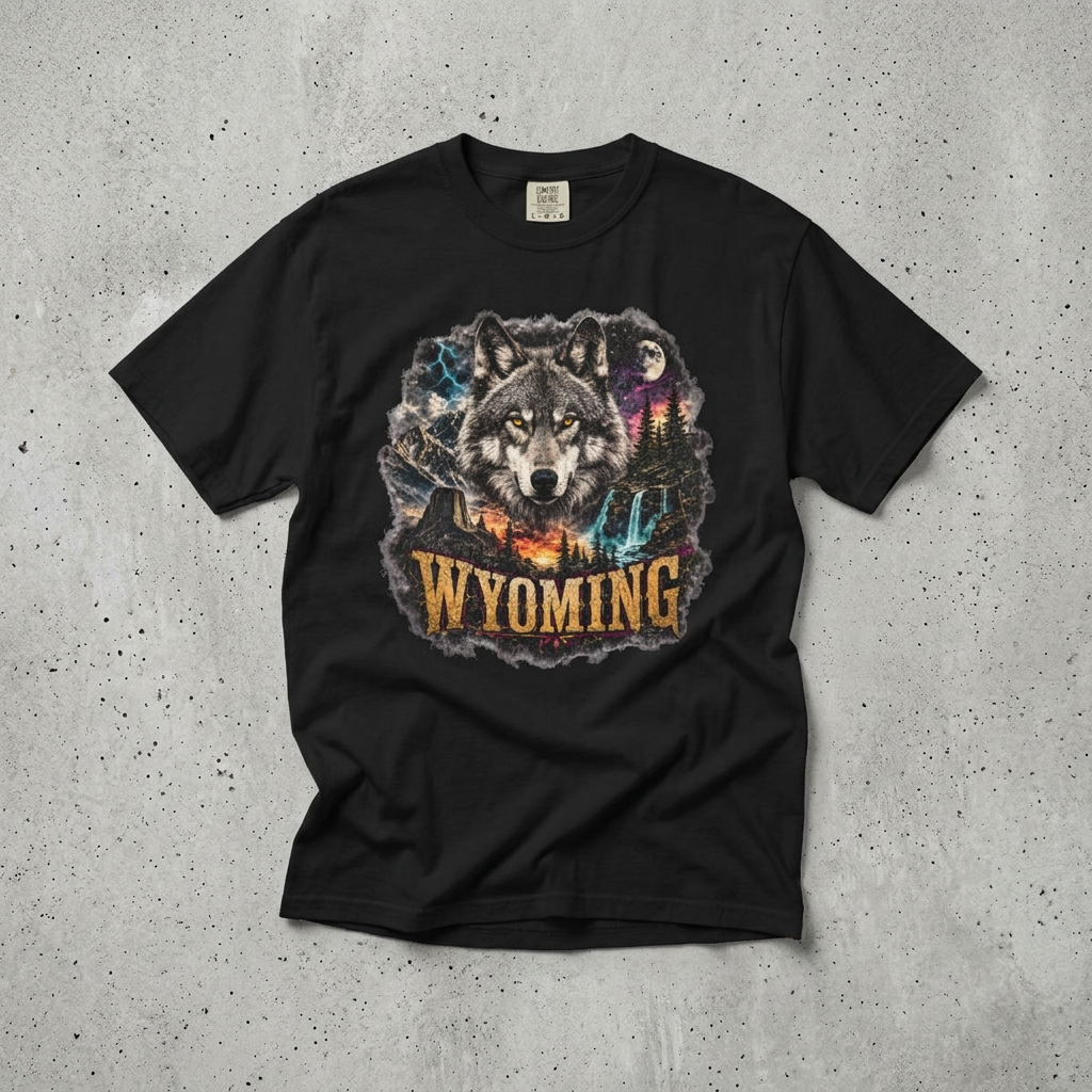 Wyoming Wolf Graphic T-Shirt — Outdoor Mountain Nature Tee