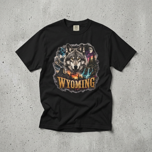 Wyoming Wolf Graphic Tee — Outdoor Mountain Nature Tee
