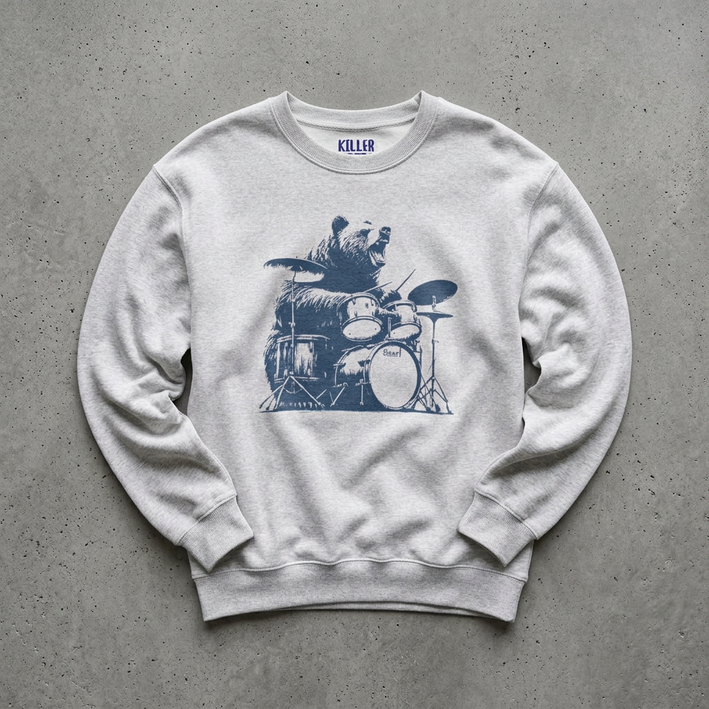 Drumming Bear Vintage Graphic Sweatshirt