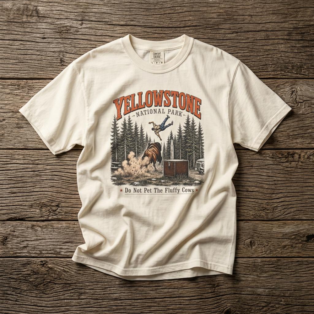 Yellowstone National Park T-Shirt — "Do Not Pet The Fluffy Cows" Vintage Wildlife Tee