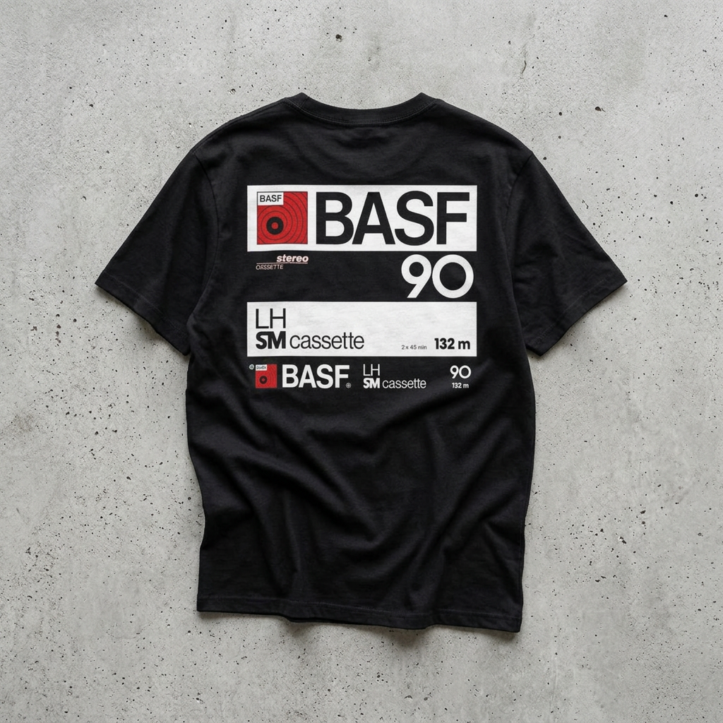 Vintage BASF 90 Retro Cassette Label Graphic Tee