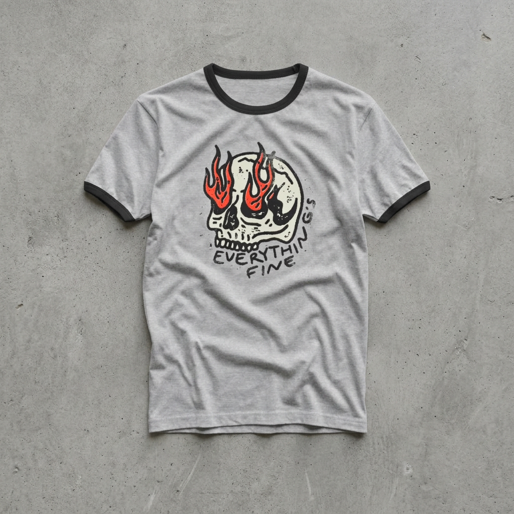 Retro Everything's Fine Skull Ringer T-Shirt