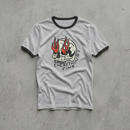 Retro Everything's Fine Skull Ringer T-Shirt