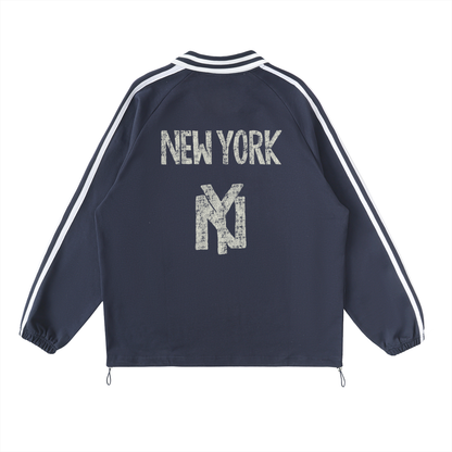 NY New York Unisex Striped Lapel Collar Sweatshirt - Killer Retro