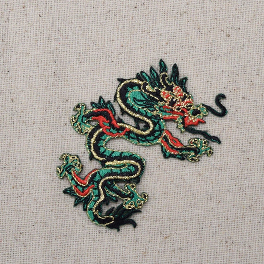 Wholesale Applique - SMALL - Chinese Dragon - Green - LEFT or RIGHT - Embroidered Patch - Iron on Applique - 683056