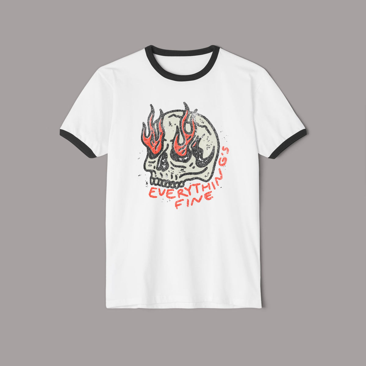 Retro Everything's Fine Skull Ringer T-Shirt