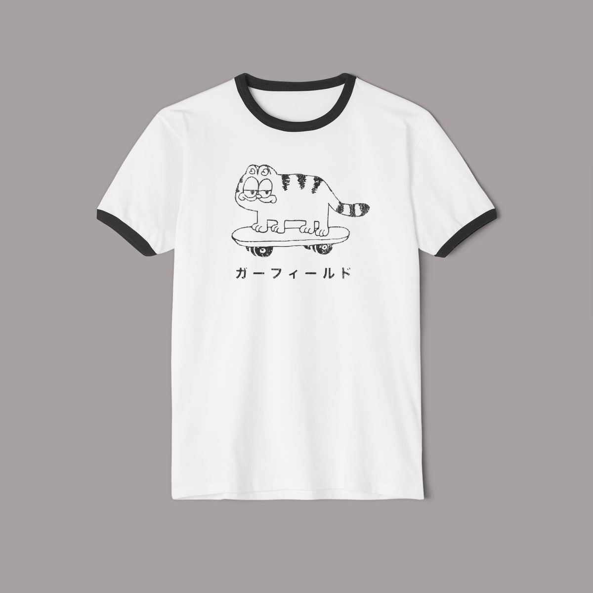 Retro Japanese Cat Skateboard Ringer Tee