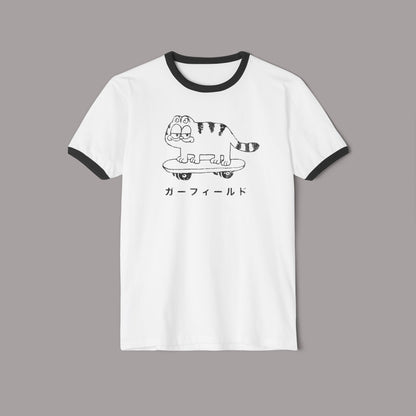Retro Japanese Cat Skateboard Ringer Tee