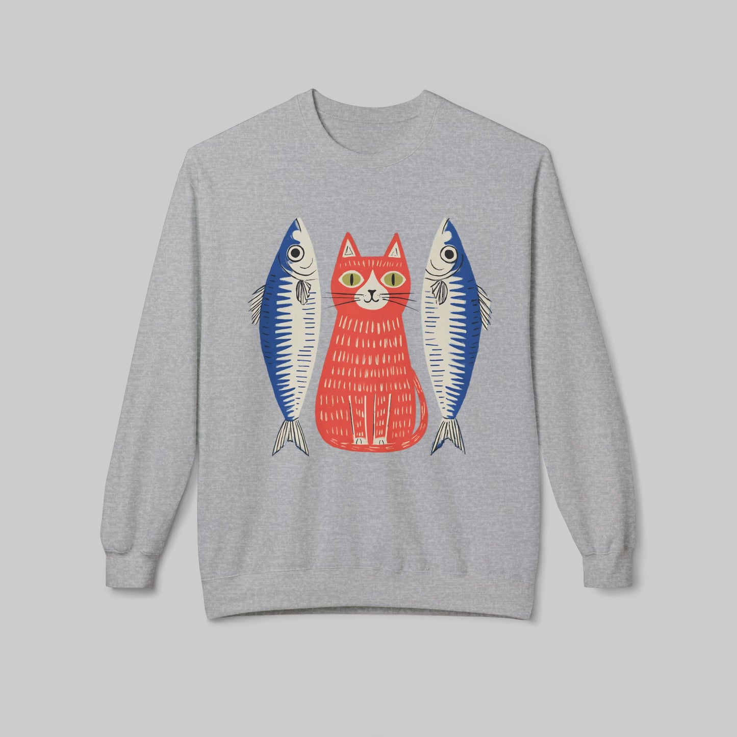 Retro Red Cat with Sardines Crewneck