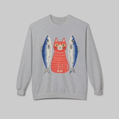 Retro Red Cat with Sardines Crewneck