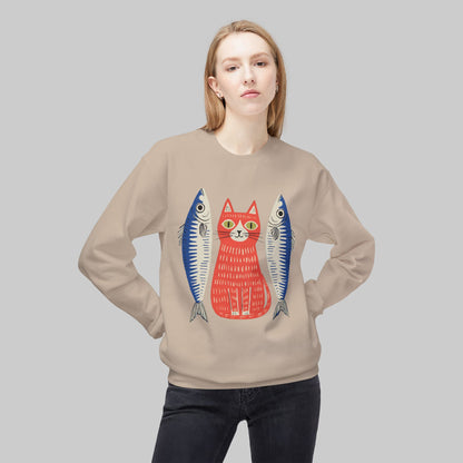 Retro Red Cat with Sardines Crewneck
