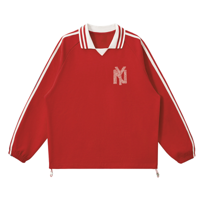 NY New York Unisex Striped Lapel Collar Sweatshirt - Killer Retro