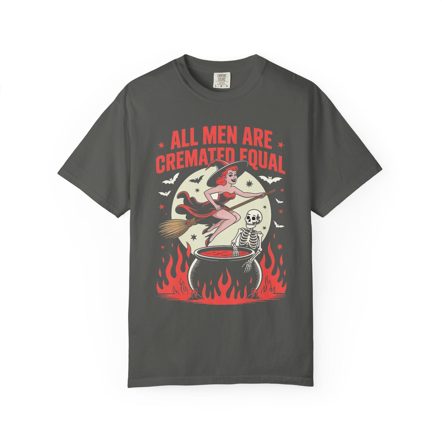 Spooky Funny Halloween Witch T-shirt - All Men Are Cremated Equally