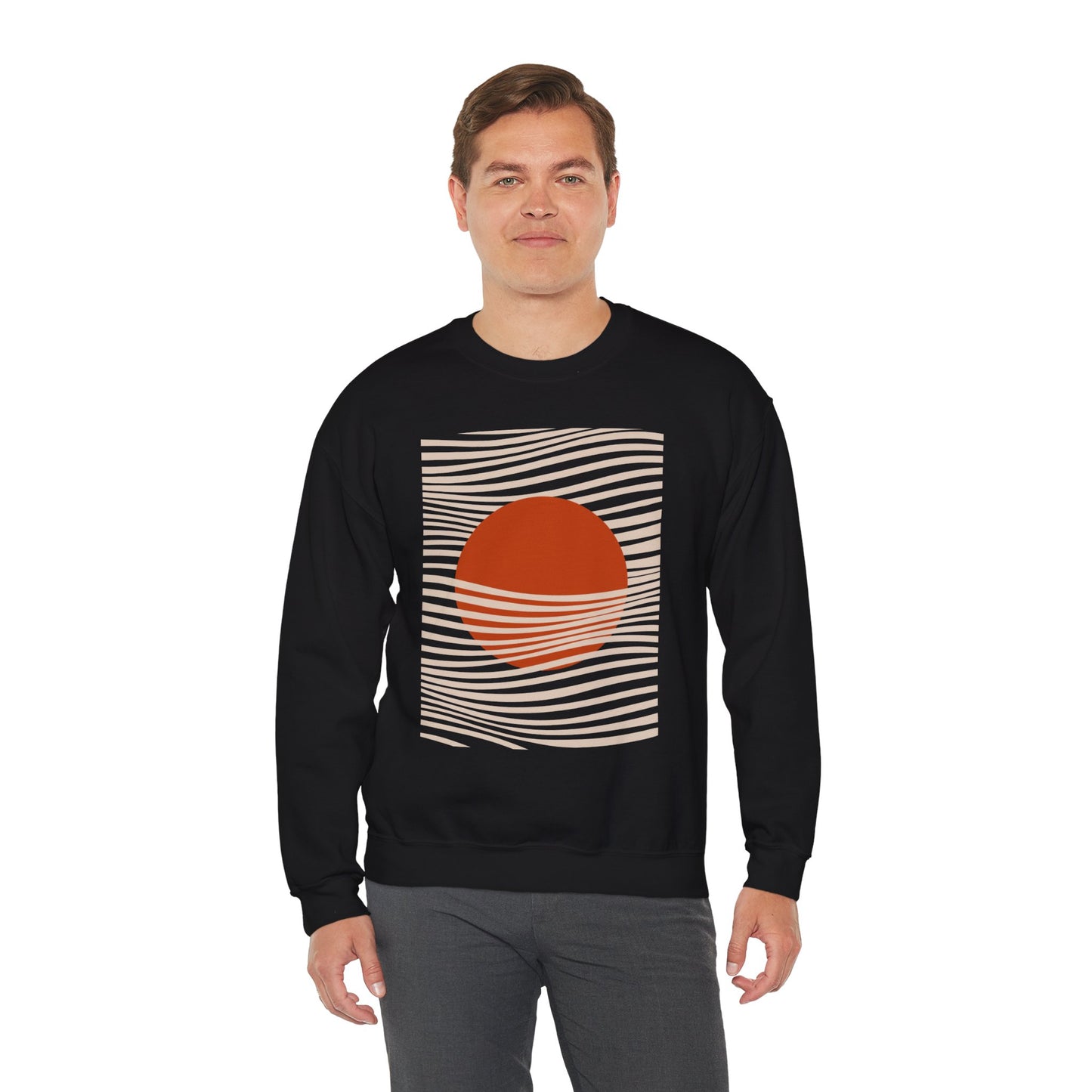 Minimalist Red Sun Wave Graphic Sweatshirt
