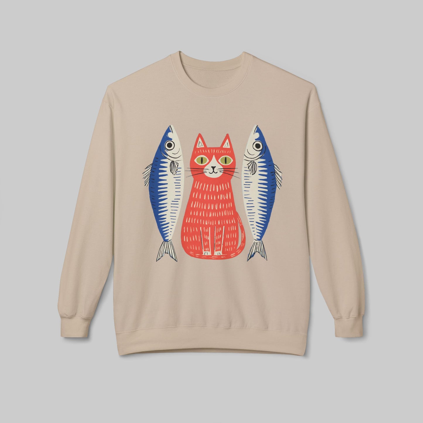 Retro Red Cat with Sardines Crewneck