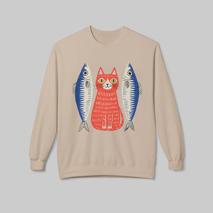 Retro Red Cat with Sardines Crewneck