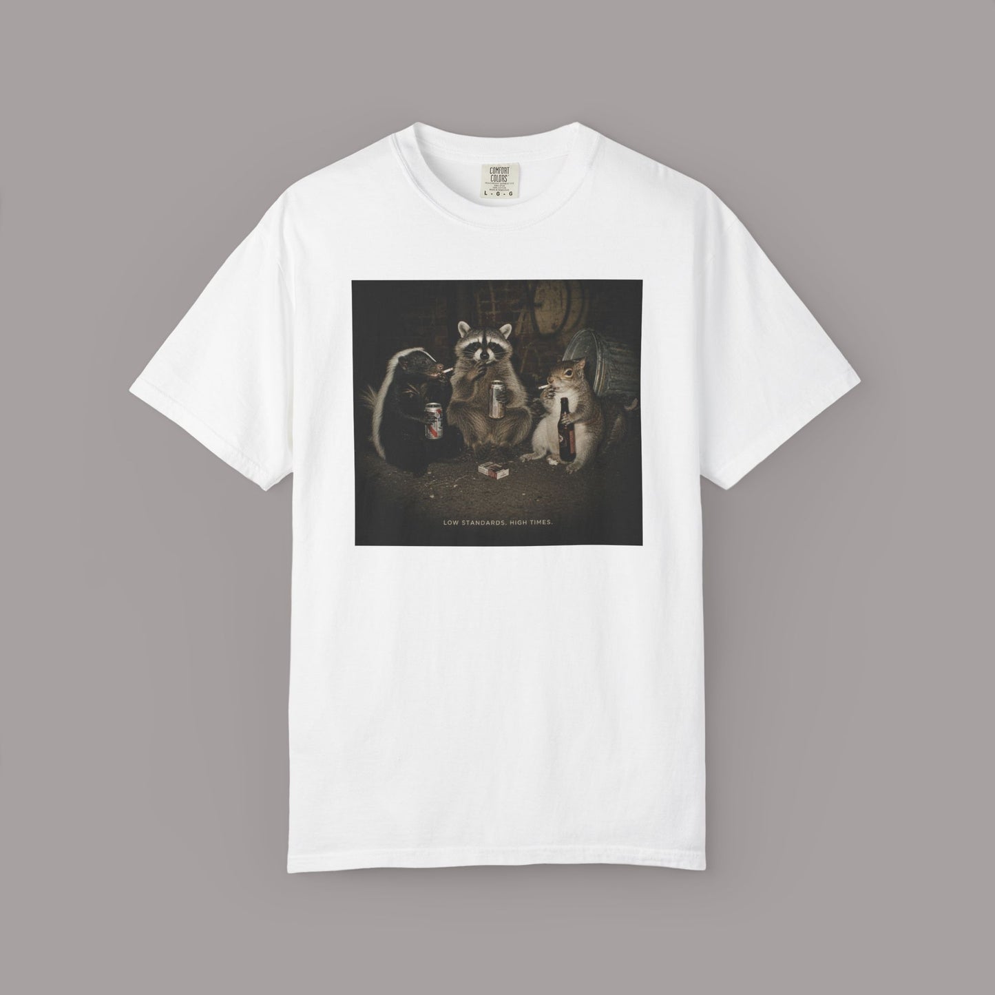 Low Standards Funny Raccoon, Skunk, Squirrel 90's Retro T-Shirt