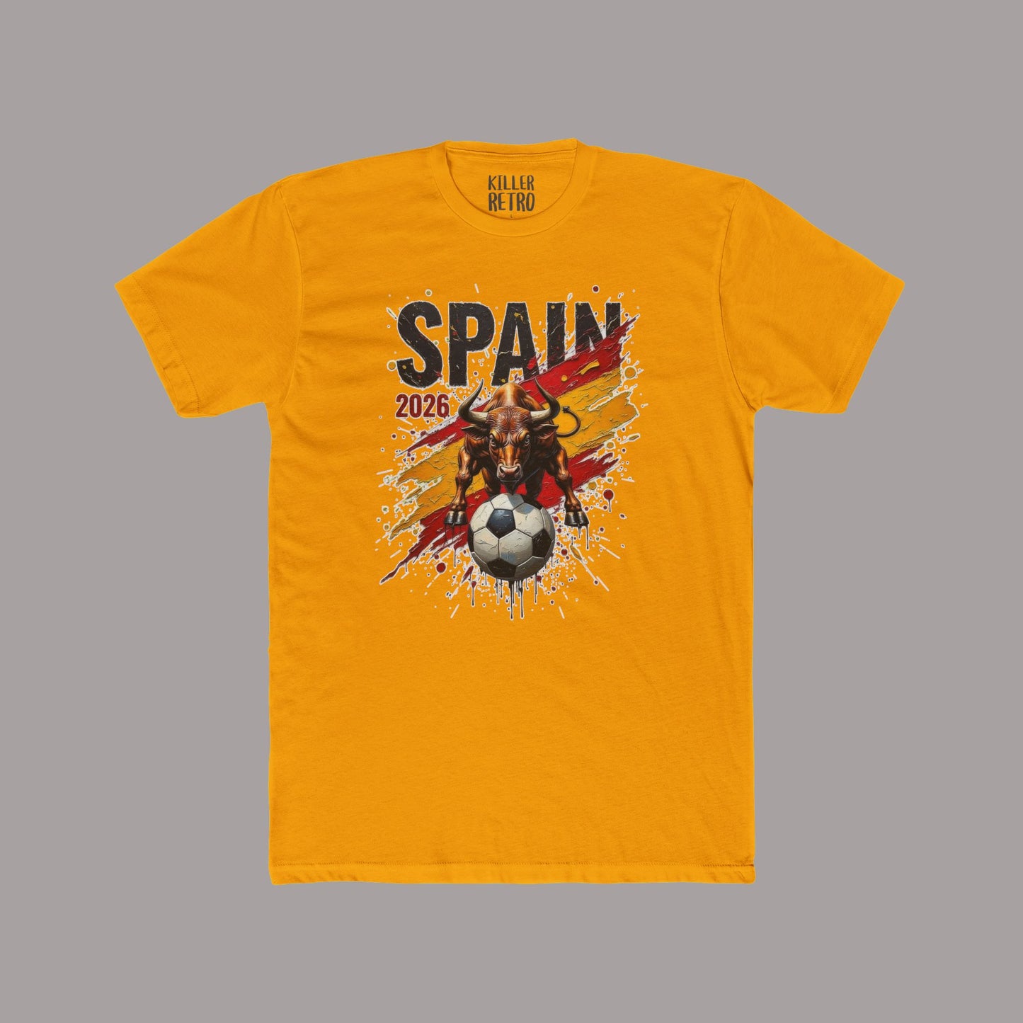 Spain 2026 Soccer Tee – Bull & Ball Spanish Flag Football T‑Shirt