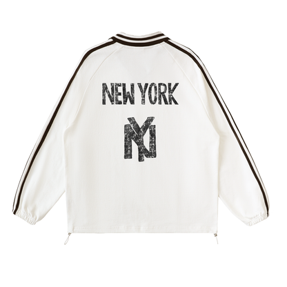 NY New York Unisex Striped Lapel Collar Sweatshirt - Killer Retro
