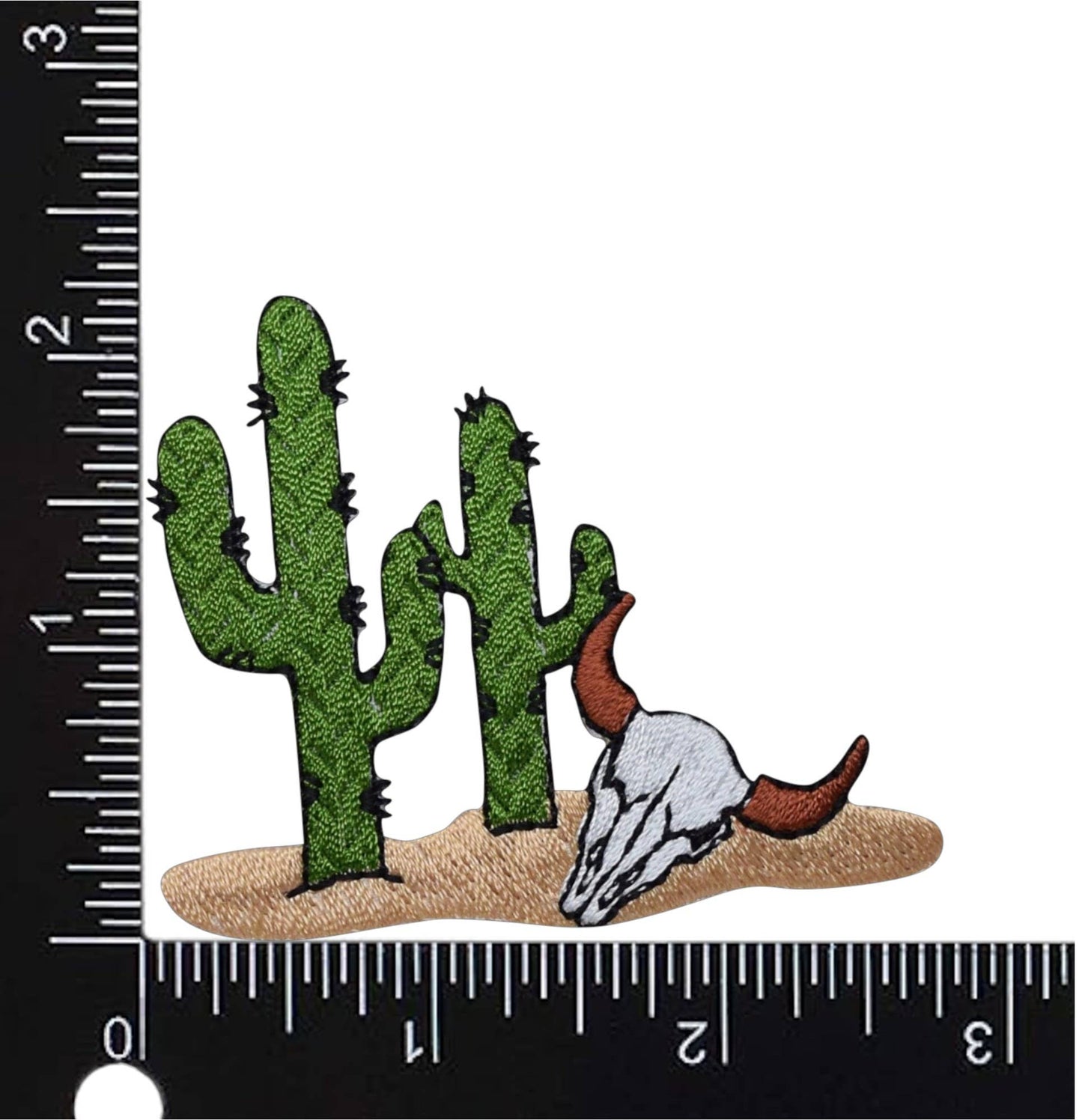 Wholesale Applique - Western Desert Cactus Scene - Steer Skull  - Cow - Embroidered Iron on Patch