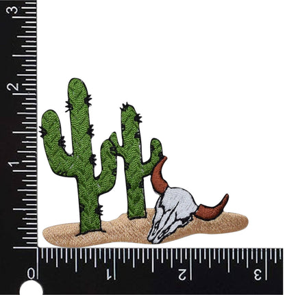 Wholesale Applique - Western Desert Cactus Scene - Steer Skull  - Cow - Embroidered Iron on Patch