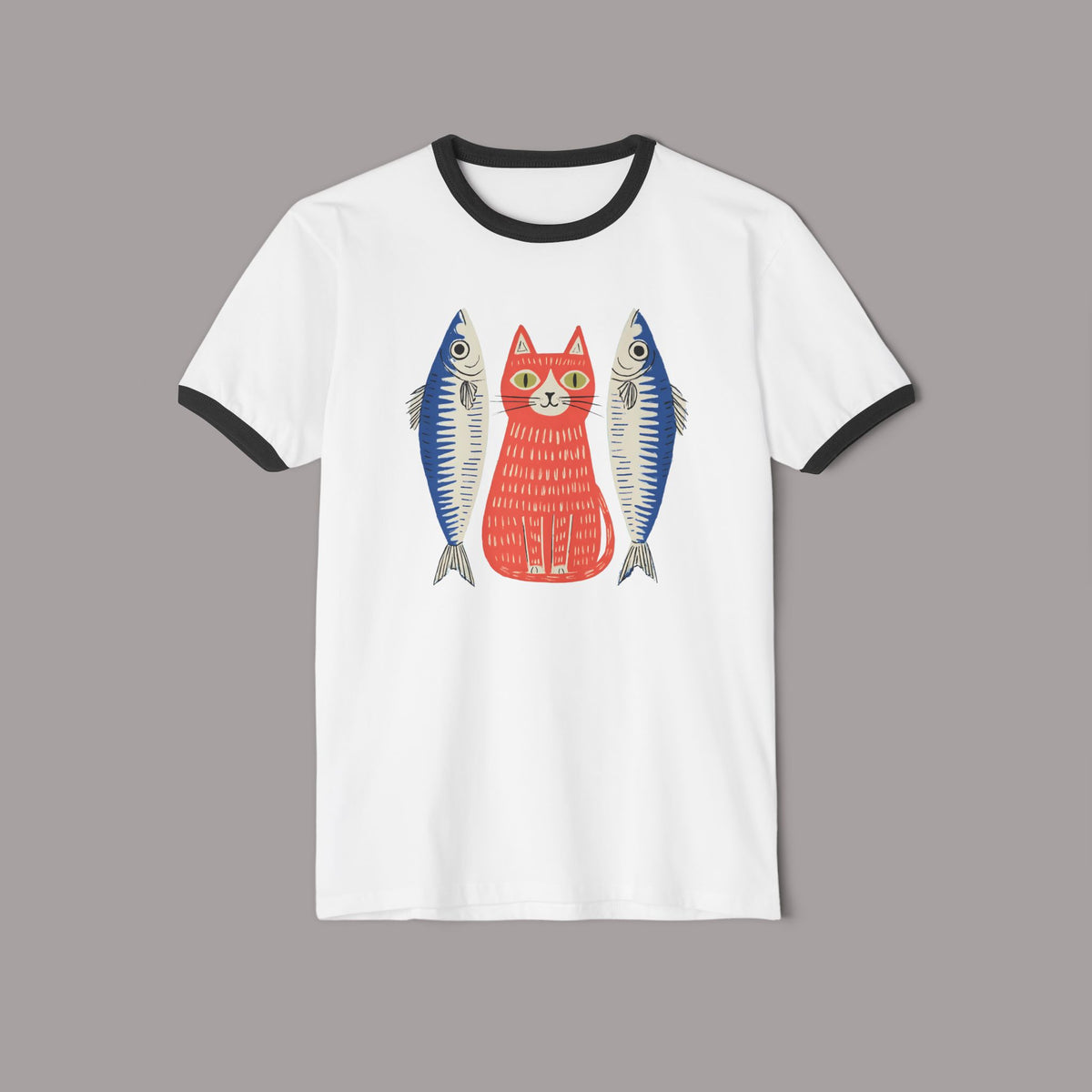 Cat and Fish Retro Ringer Tee