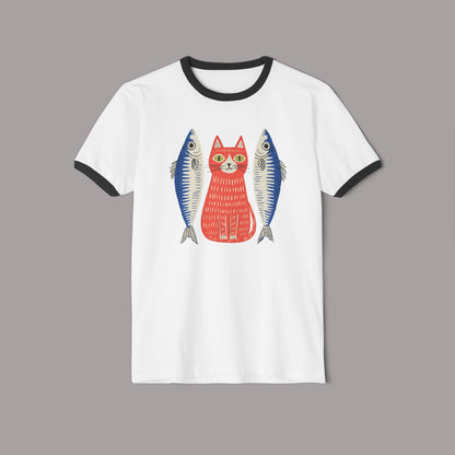 Cat and Fish Retro Ringer Tee