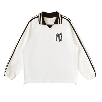 NY New York Unisex Striped Lapel Collar Sweatshirt - Killer Retro