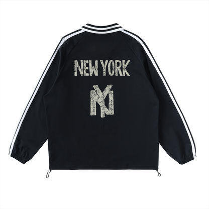 NY New York Unisex Striped Lapel Collar Sweatshirt - Killer Retro