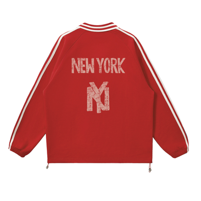 NY New York Unisex Striped Lapel Collar Sweatshirt - Killer Retro