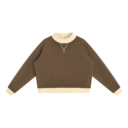 Women’s Two Tone Mock Neck Crewneck Sweatshirt