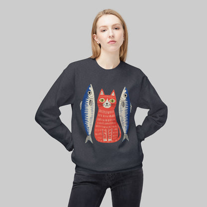 Retro Red Cat with Sardines Crewneck