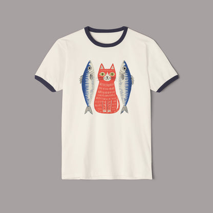 Cat and Fish Retro Ringer Tee
