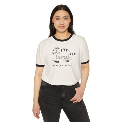 Retro Japanese Cat Skateboard Ringer Tee