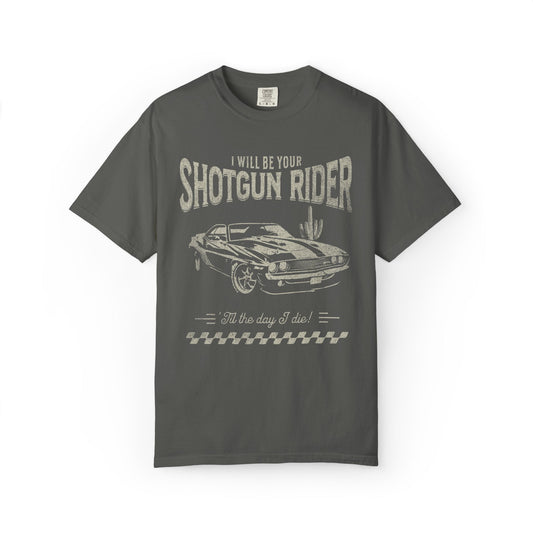 Shotgun Rider Retro Unisex Graphic Tee, Road Trip Shirt