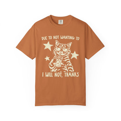 Due to Not Wanting To I Will Not, Thanks Cat Graphic T-Shirt