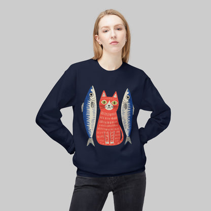 Retro Red Cat with Sardines Crewneck