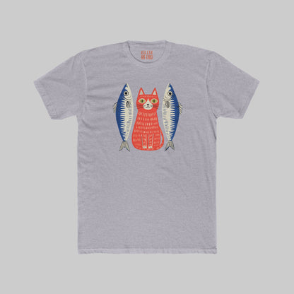 Retro Cat & Sardines Graphic T-Shirt — Colorful Hand-Drawn Vintage Tee
