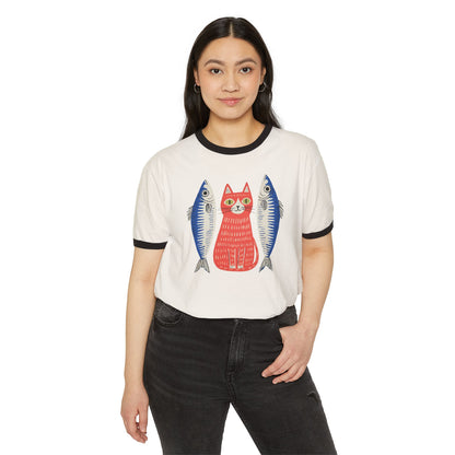 Cat and Fish Retro Ringer Tee