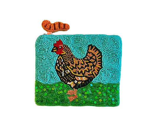 Lily Posh - Chicken Coin Purse, Beaded Bag Hen Rooster Farm Eggs