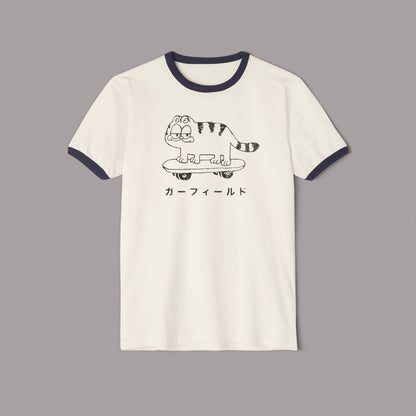 Retro Japanese Cat Skateboard Ringer Tee