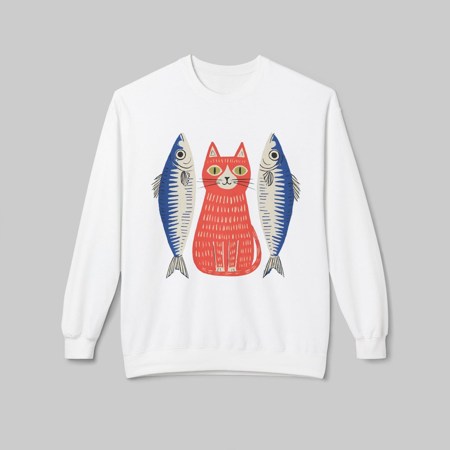 Retro Red Cat with Sardines Crewneck
