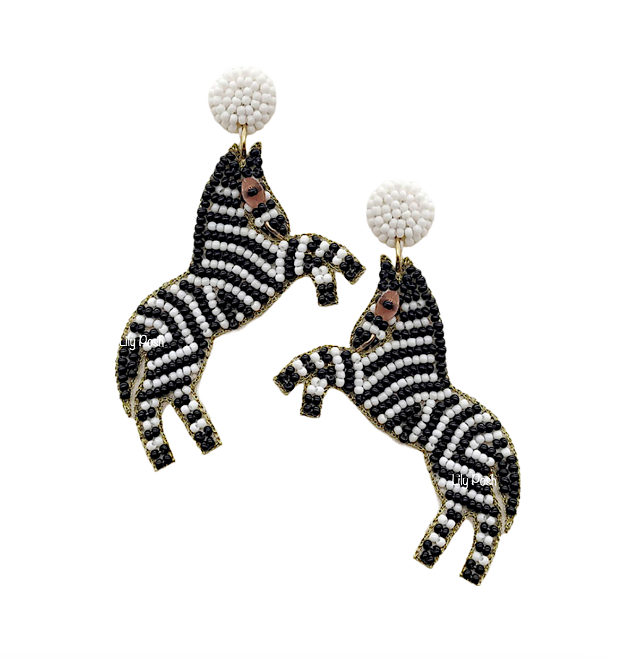 Lily Posh - Zebra Seed Bead Earring, Animal Earring