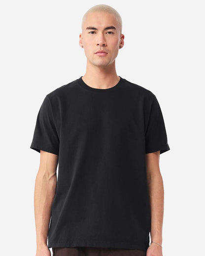unisex heavyweight washed cotton t-shirt in black, relaxed fit heavyweight tee with semi-drop shoulders, front view